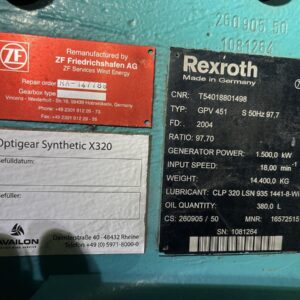 GE 1.5 SL Triebstrang Rexroth GPV 451 I 97,7 (2022 New), Hauptlager 2012 New